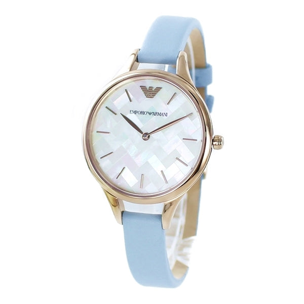 Emporio Armani Aurora Quartz Mother of Pearl White Dial Blue Leather Strap Watch For Women - AR11109 - Image 8